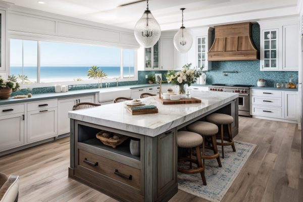 Modern luxury kitchen design with elegant wood material and marble decoration generated by artificial intelligence